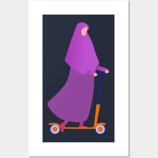 Muslim woman on scooter Posters and Art